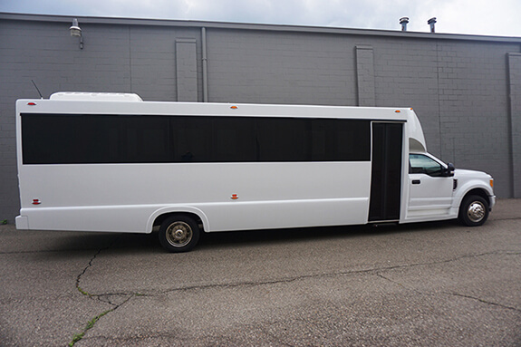 30 passenger white bus exterior